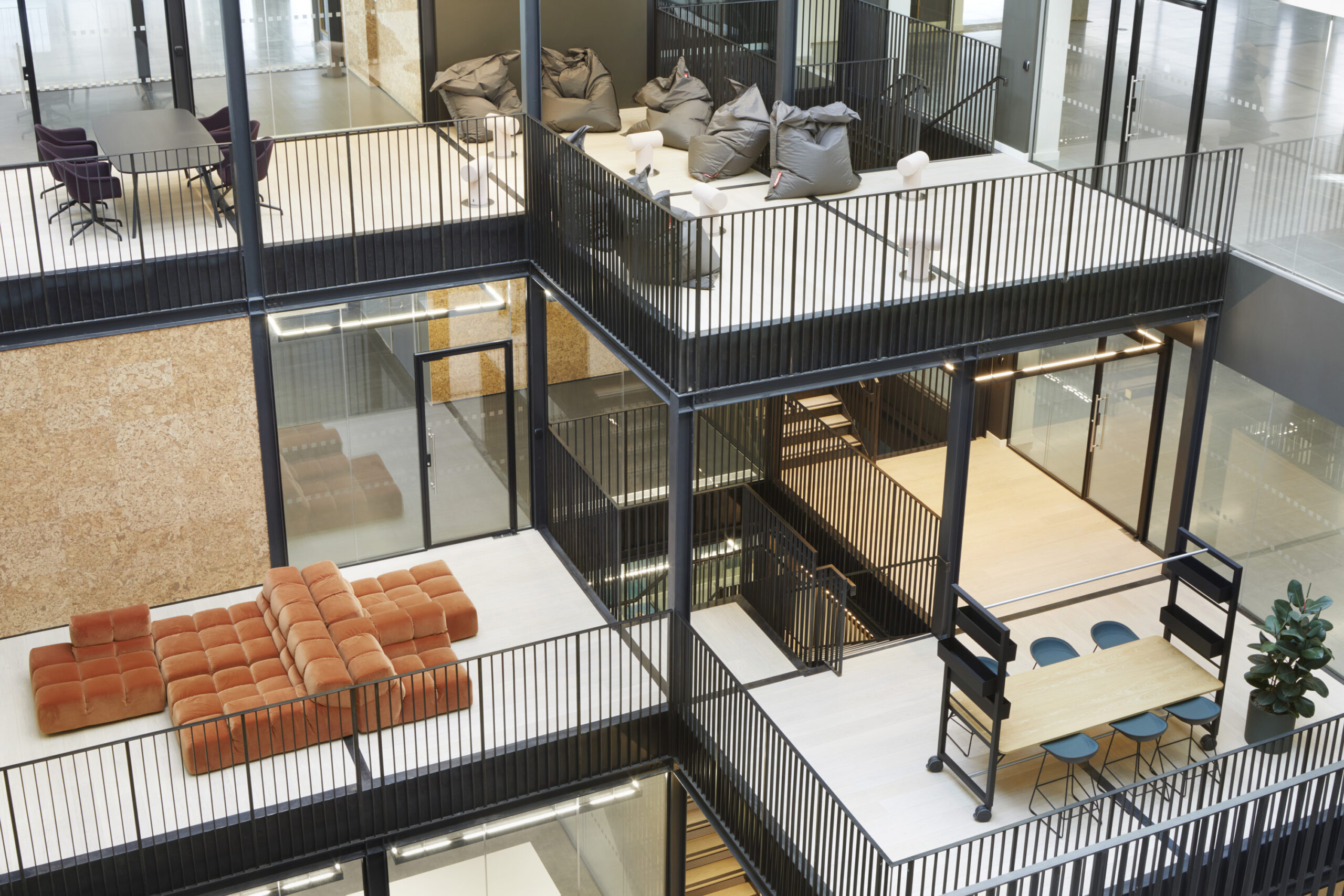 Aerial view of the different floors levels at Forge