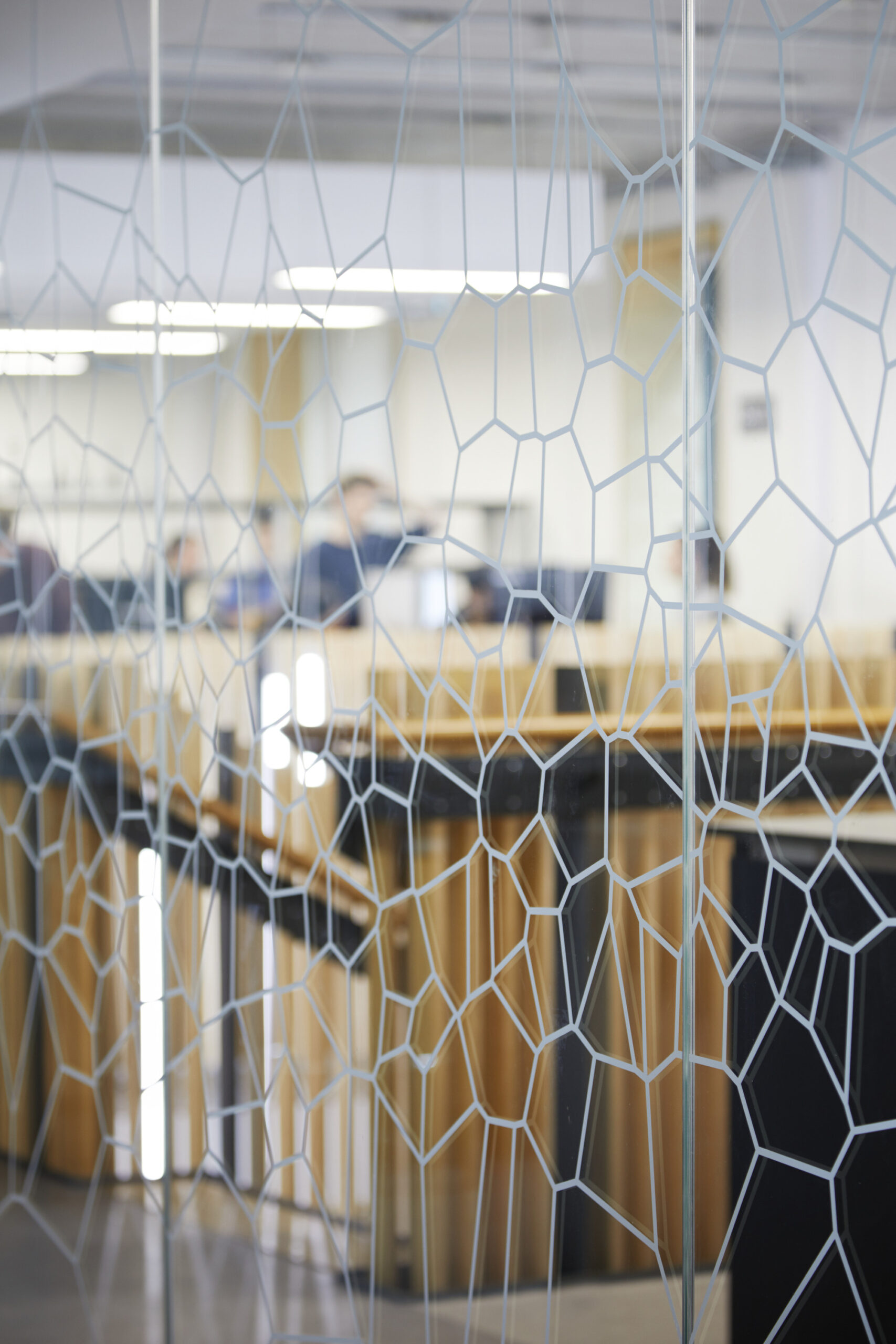 Hawkins Brown-University of Manchester Schuster Annexe-interior detail-Voronoi pattern screen