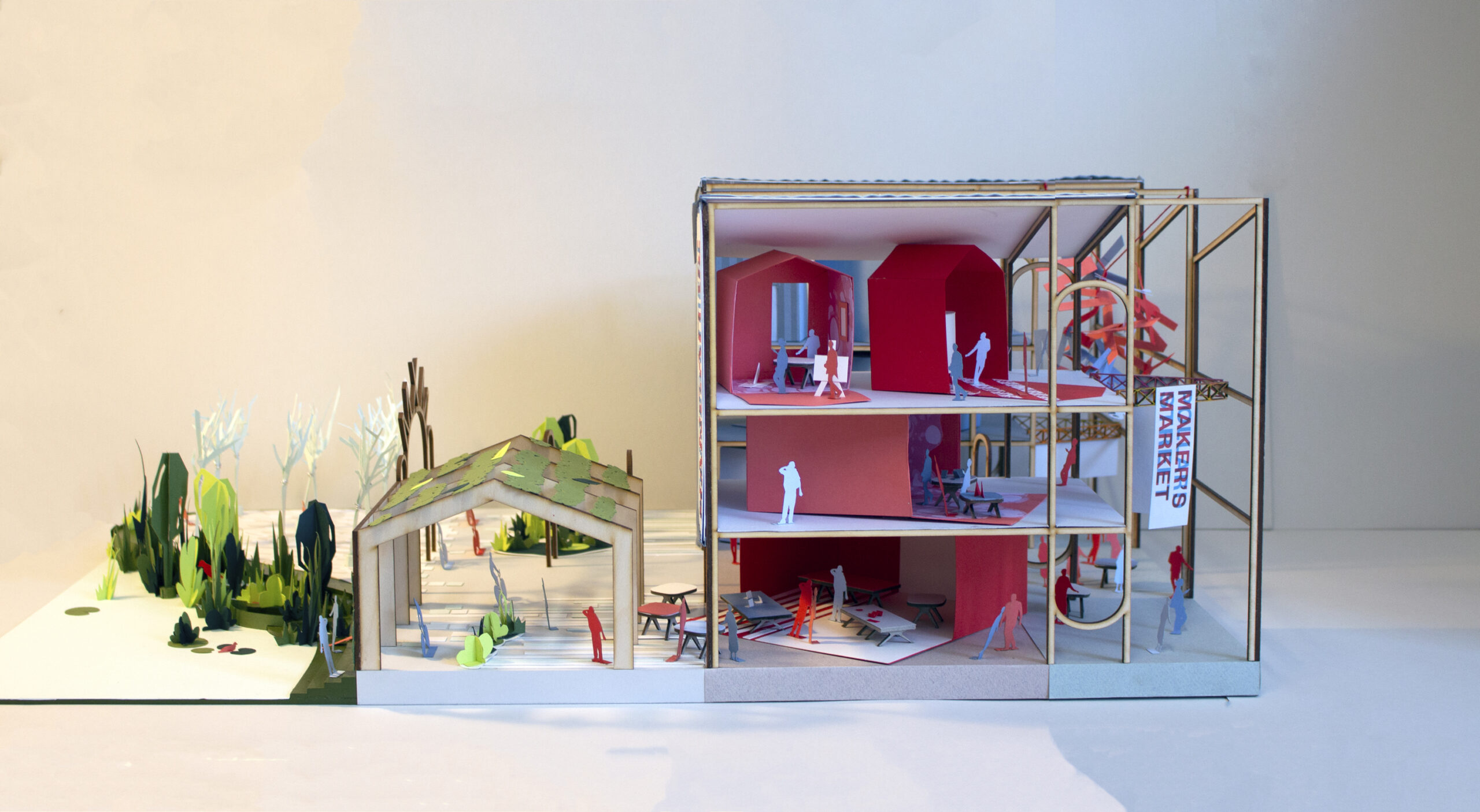 Hawkins Brown - Electric Park - Model - 01 - showing surrounding green areas and a building