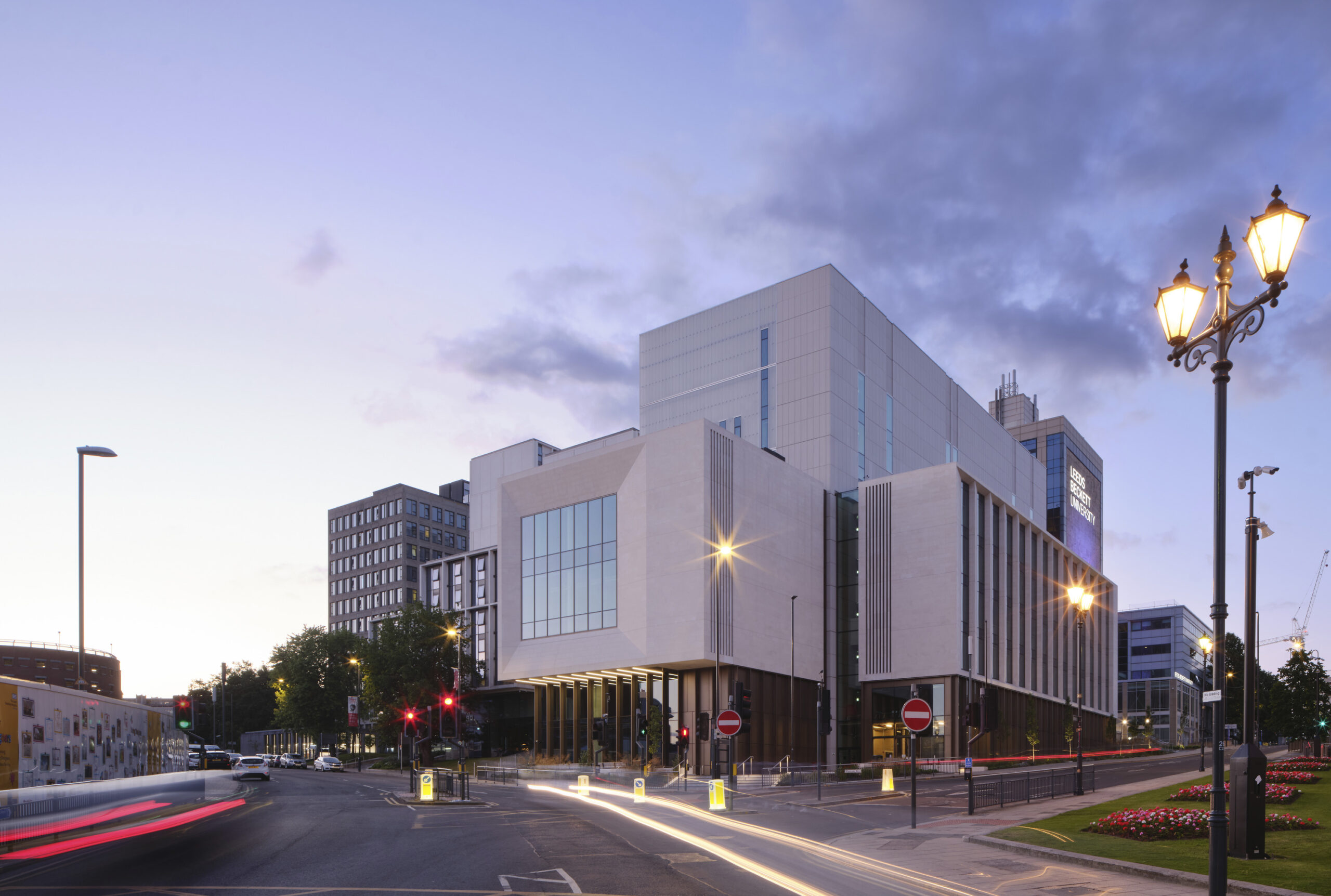 wide shot of the Leeds Beckett University School of Art, at dusk