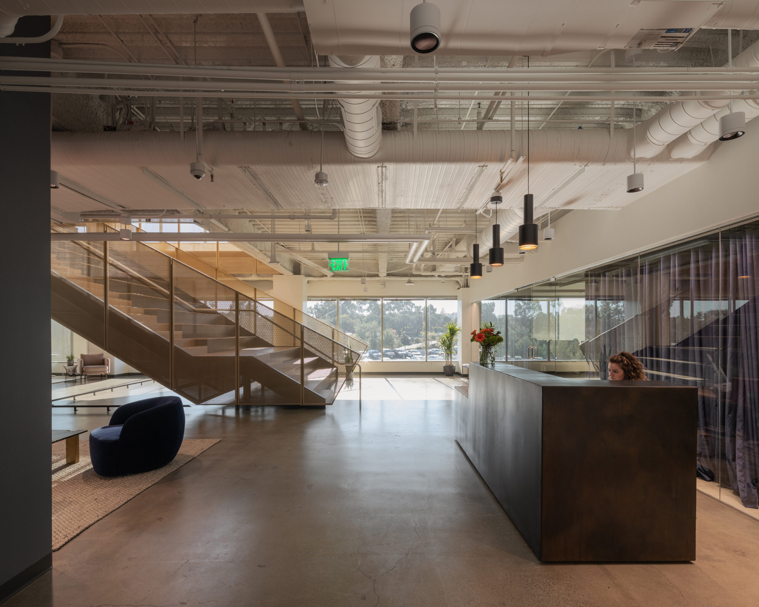 Reception area with someone working at the desk