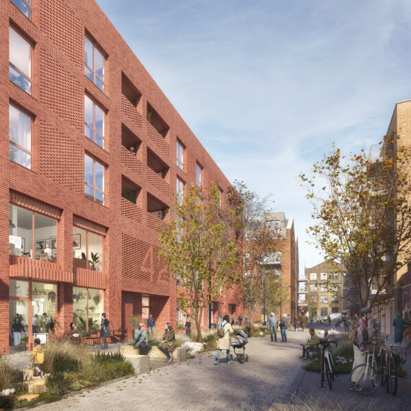 CGI of the public realm in the neighbourhood in Hackney Wick