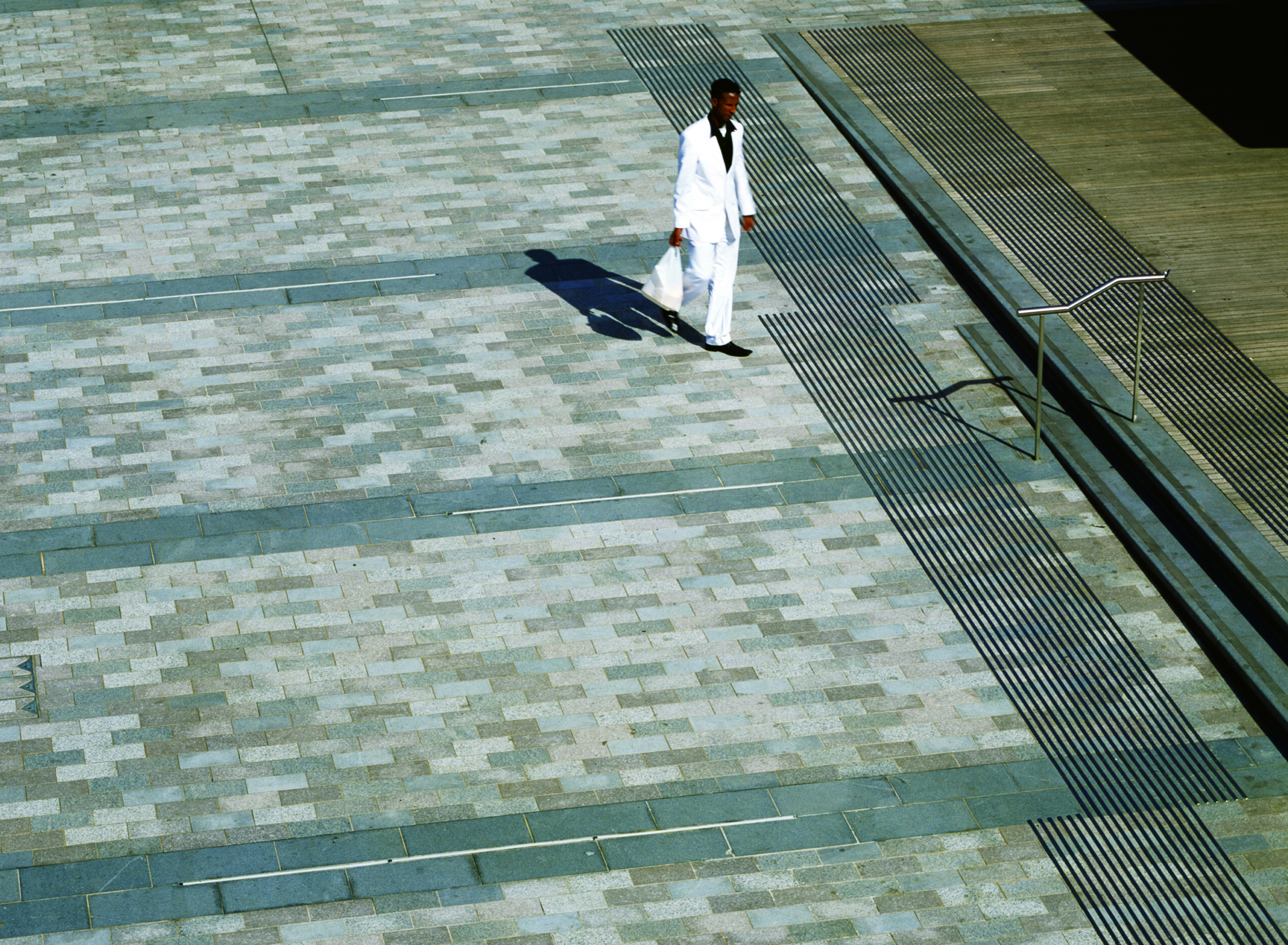 Aerial view of someone walking across Gillett Square