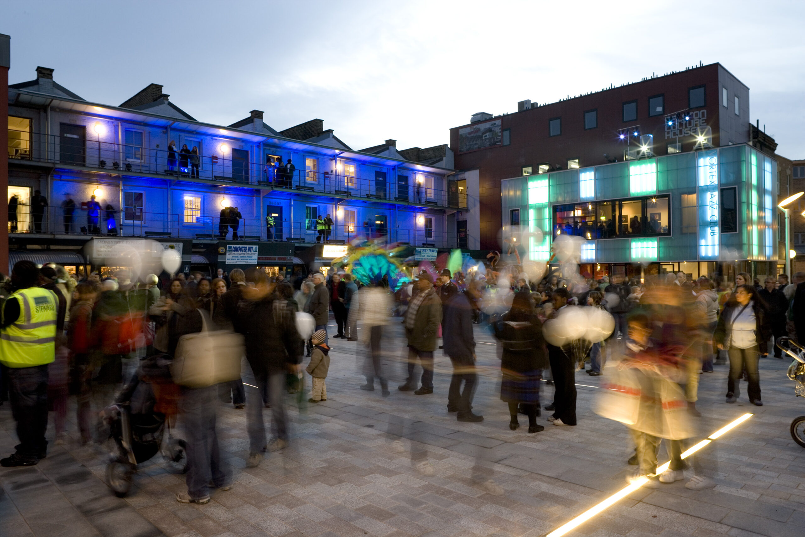 People walking around Gillett Square during an event