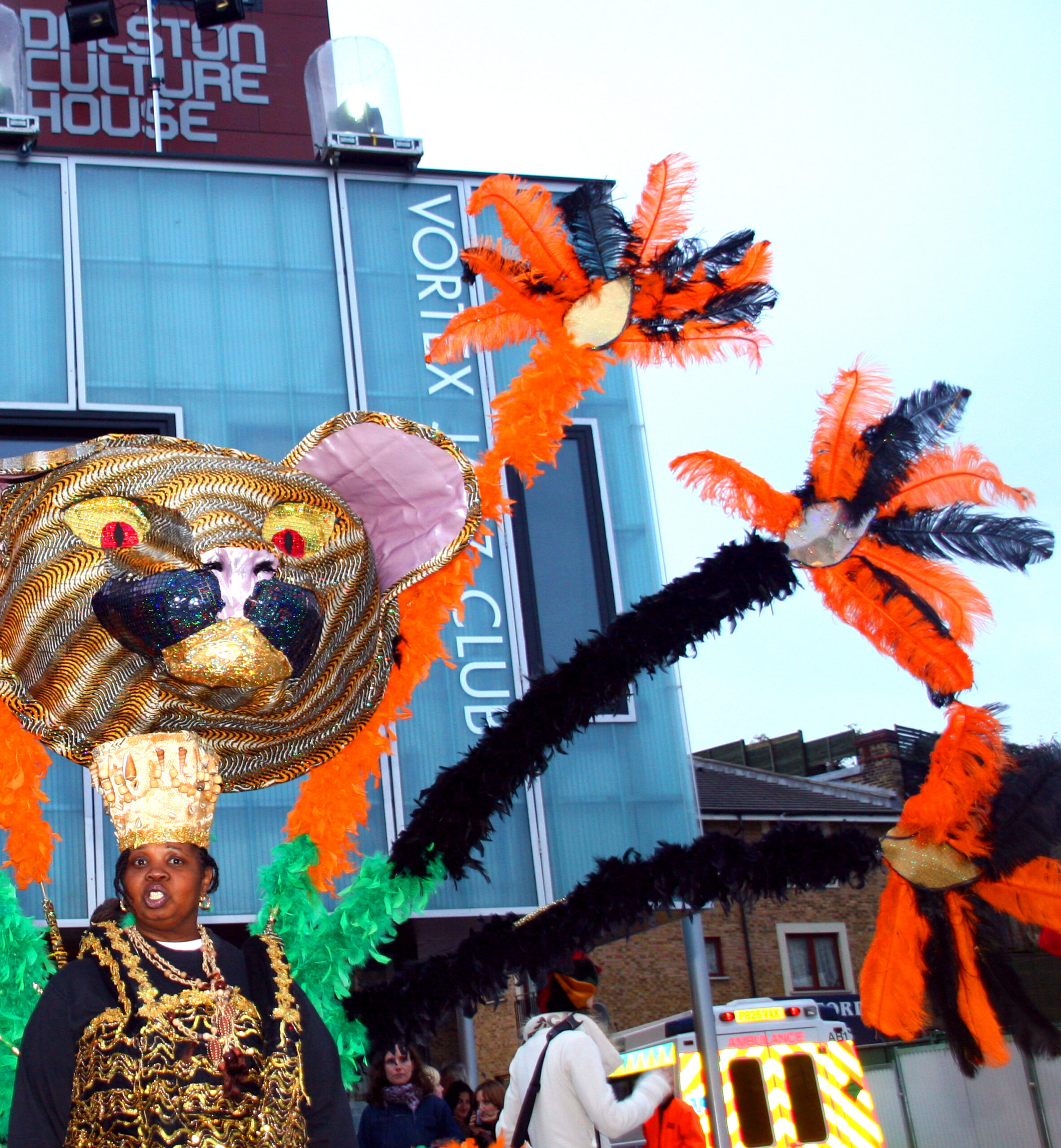 A woman wearing a costume for an event at Gillet Square