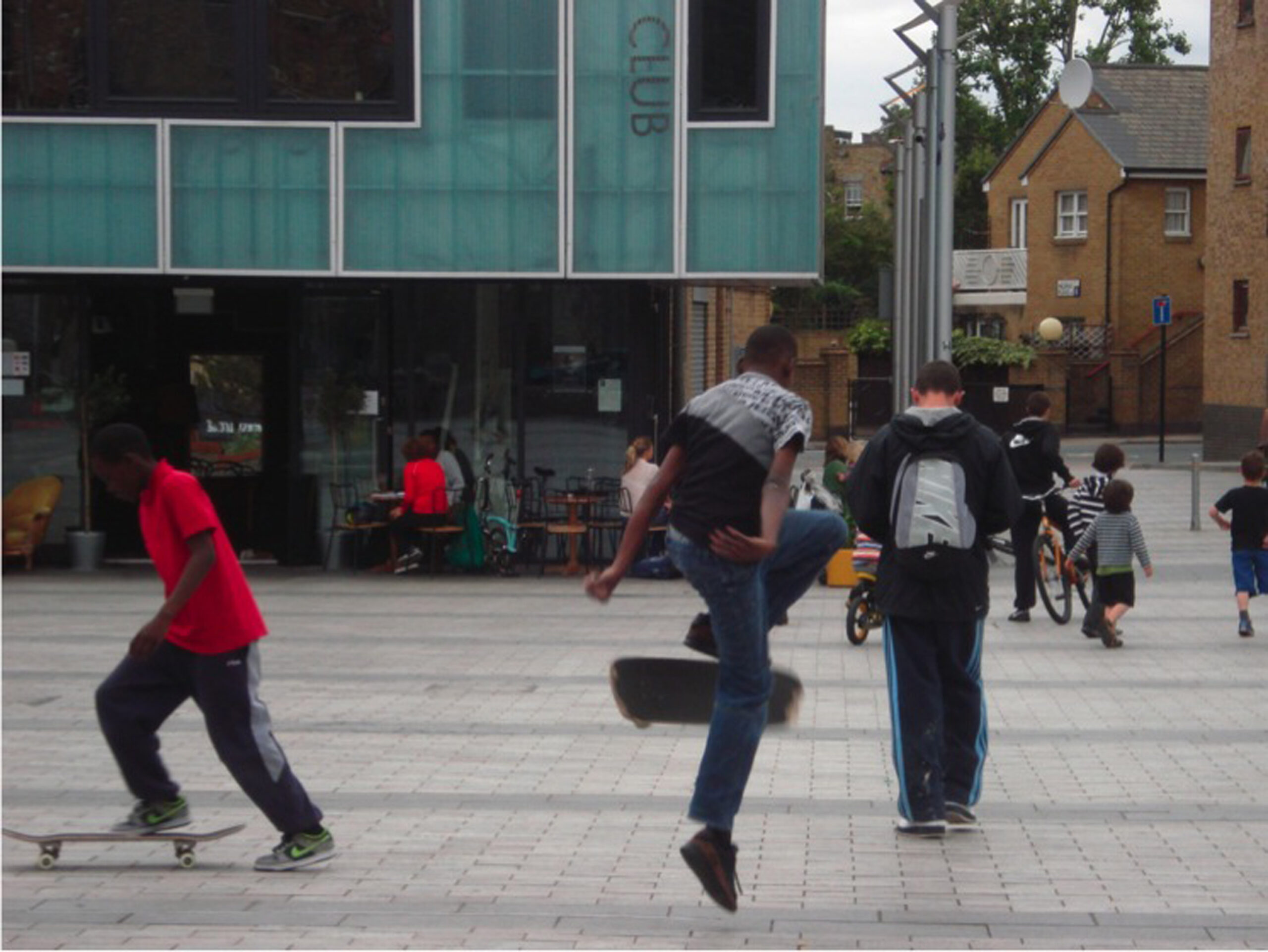 Skateboarders skating in Gillett Square