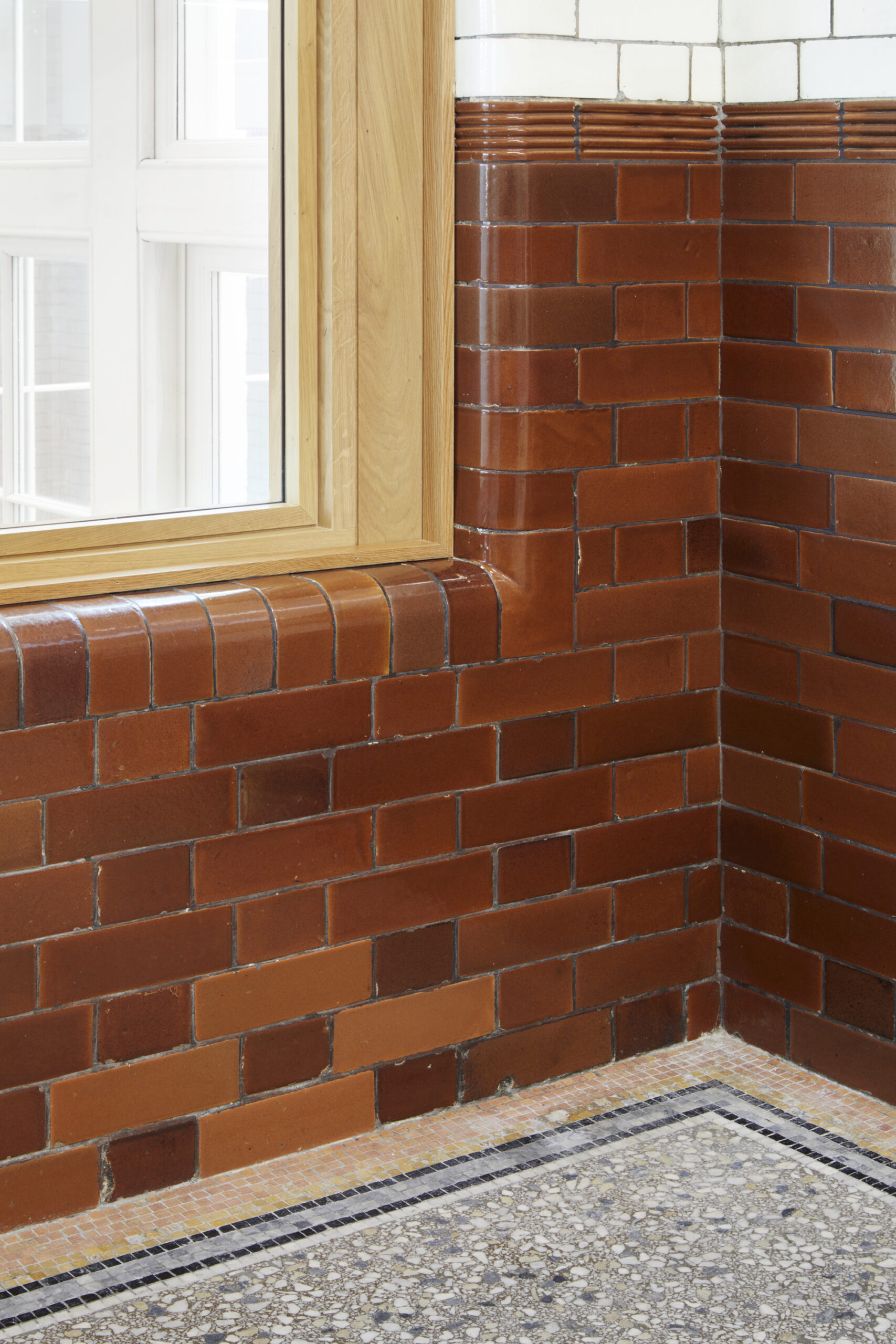 Interior detail shot of glazed bricks at Central Foundation Boys School