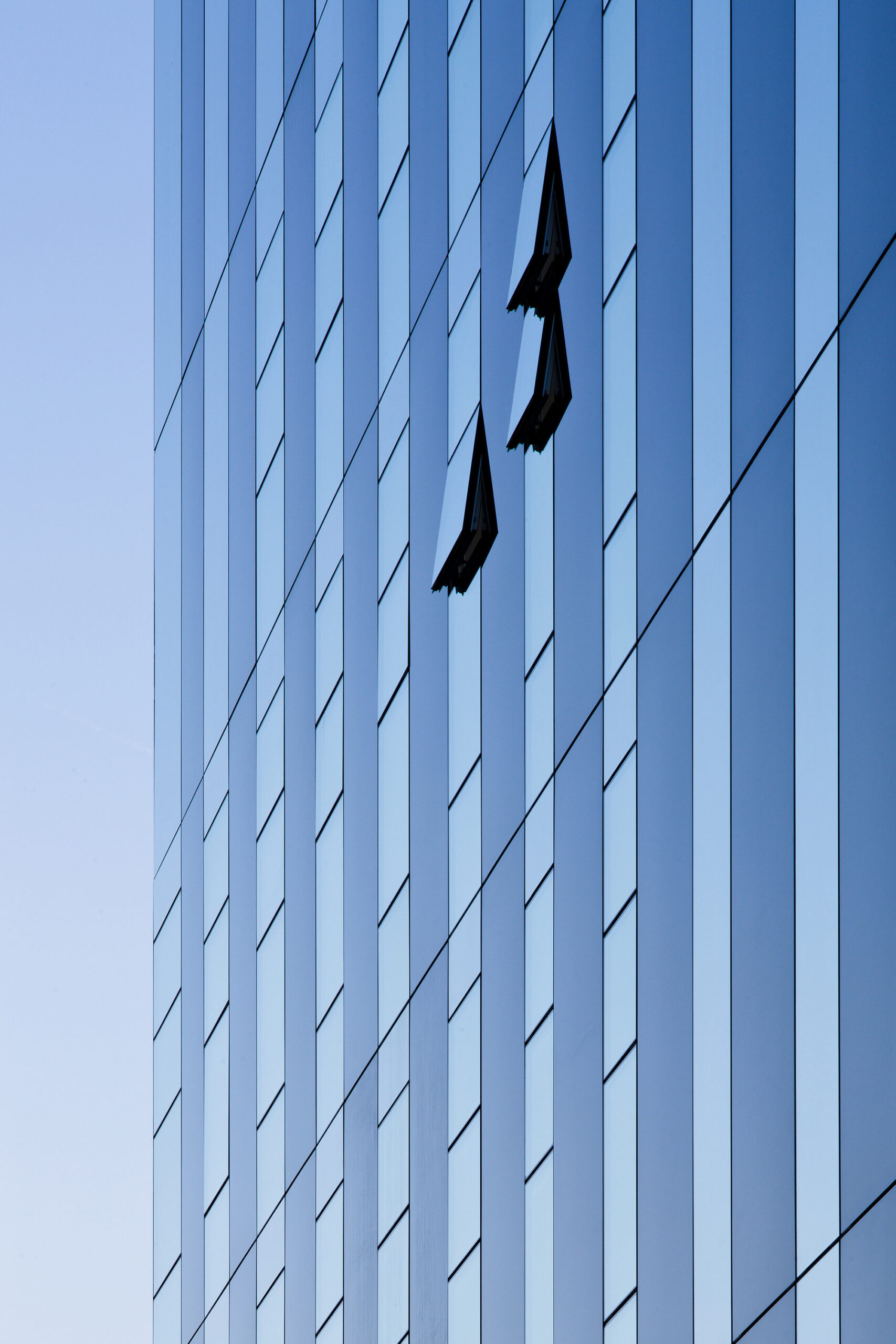 External detail shot of the windows at Corby Cube