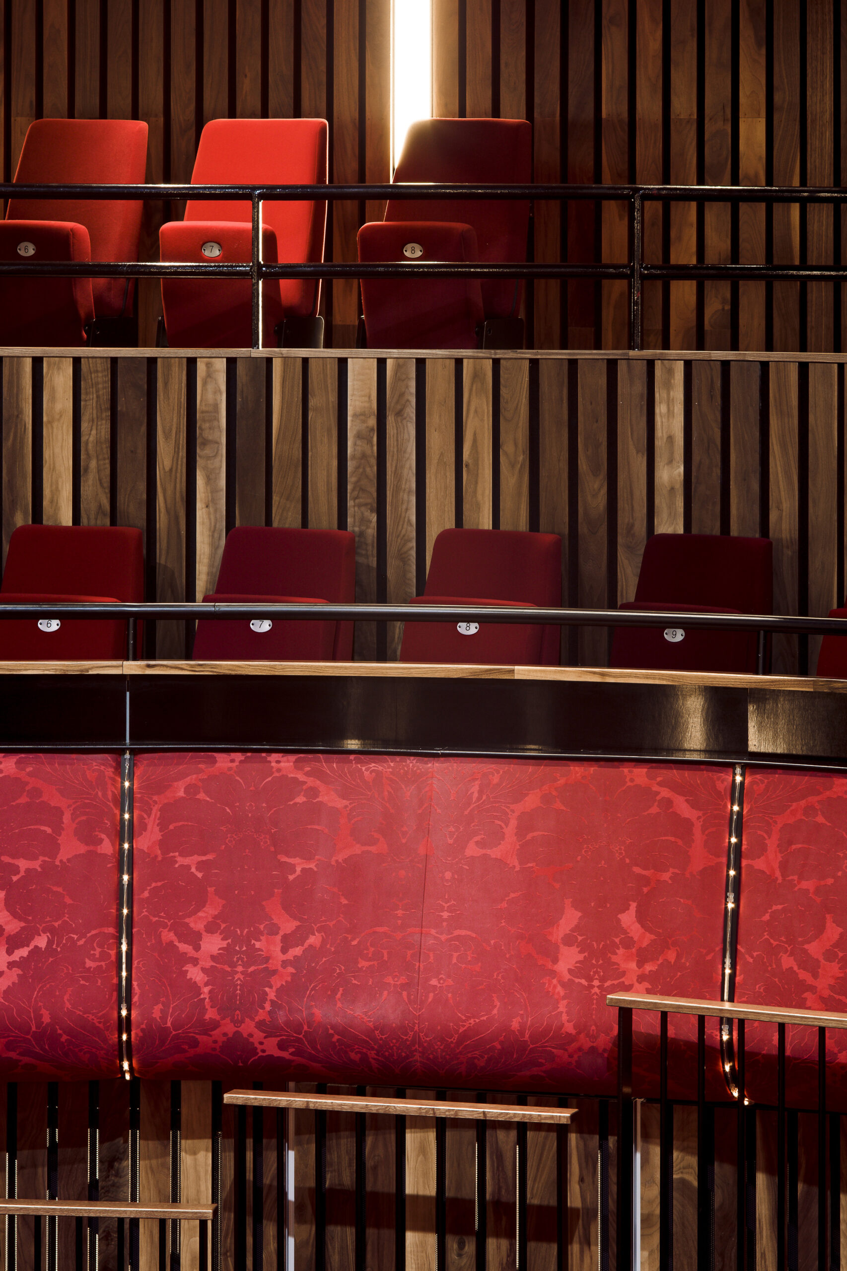 Details, interior shot of the seating in the Corby Cube's theatre.