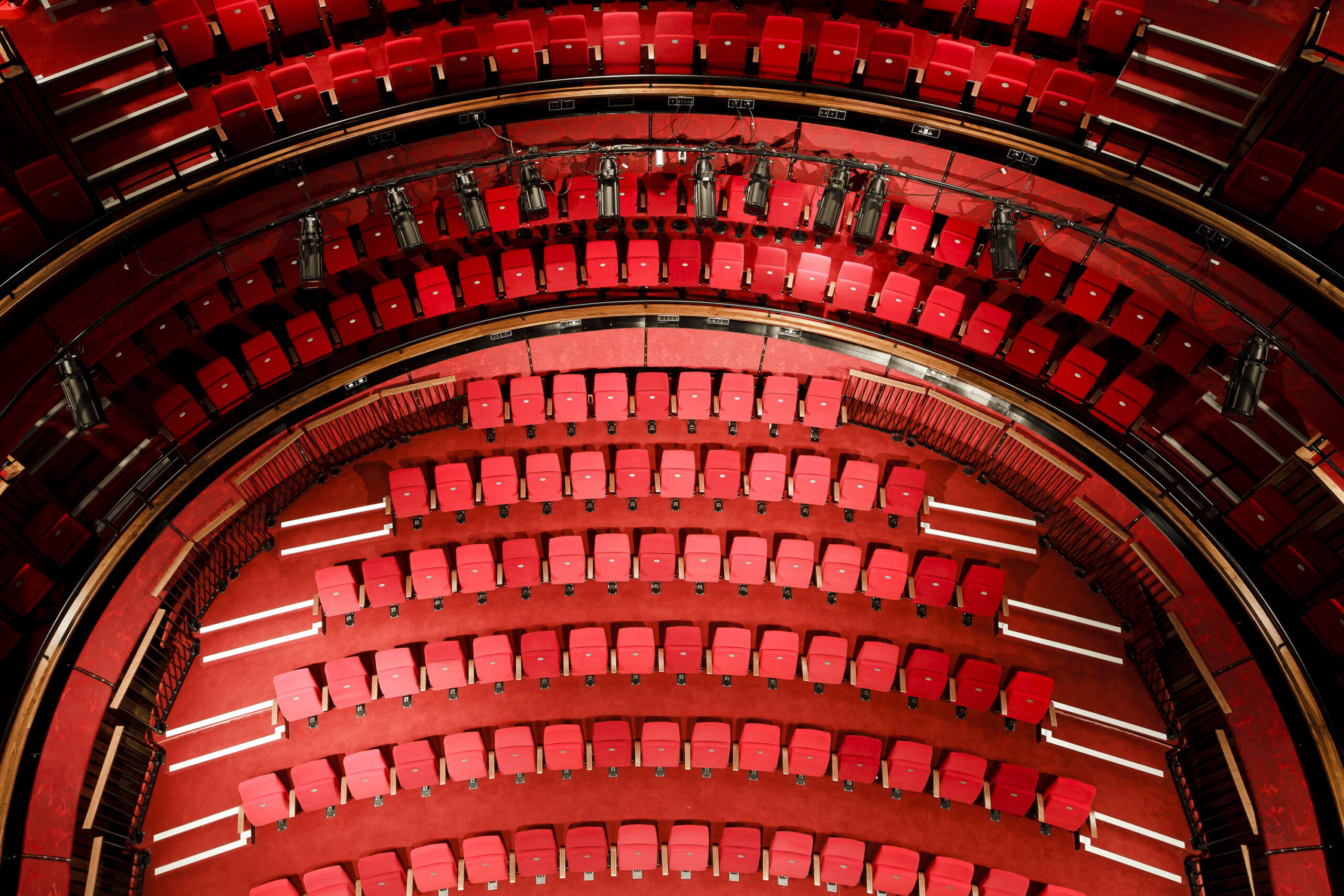 Aerial view of the theatre seating in the Corby Cube