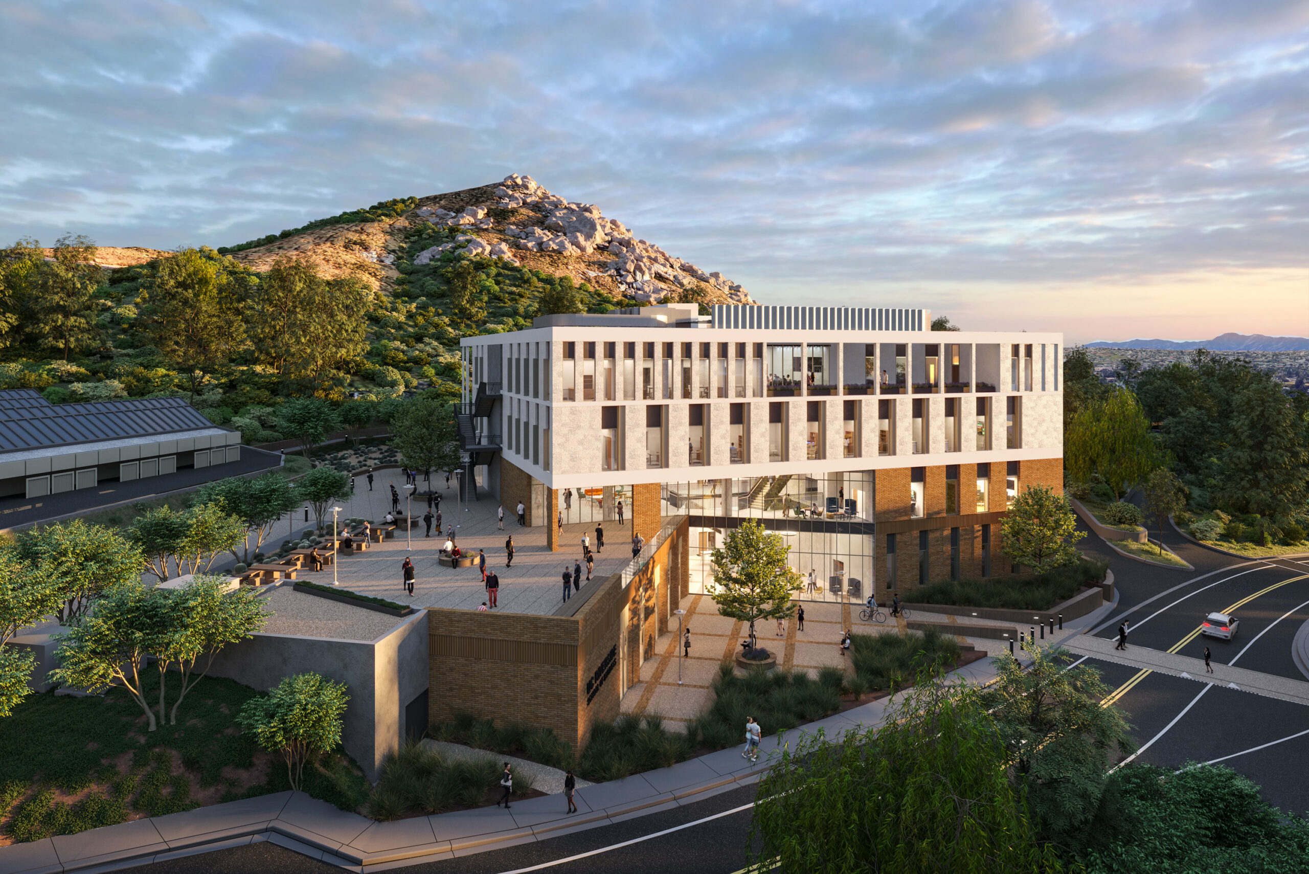 External CGI showing aerial view of the UC Riverside School of Business